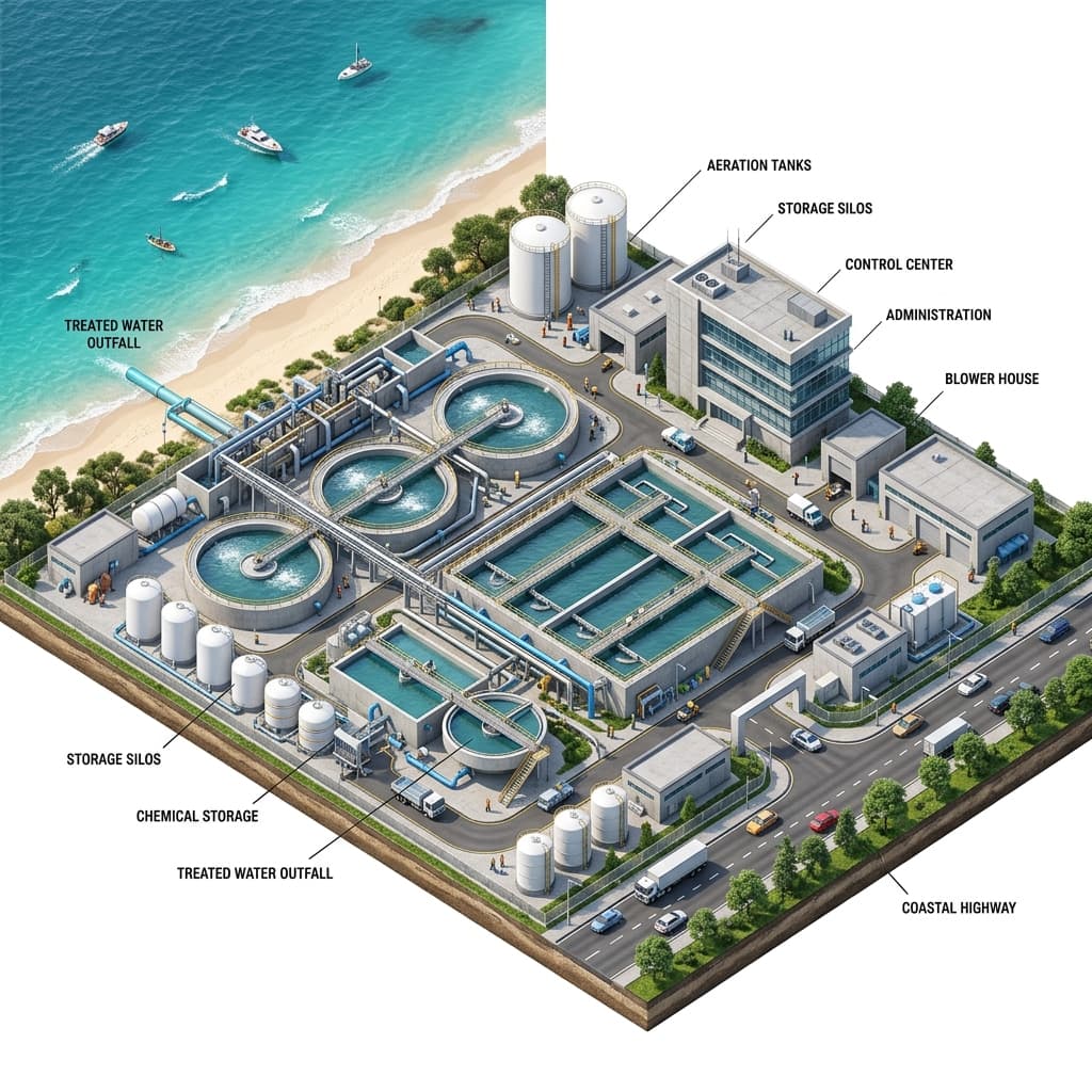 Wastewater Treatment Plant Isometric View
